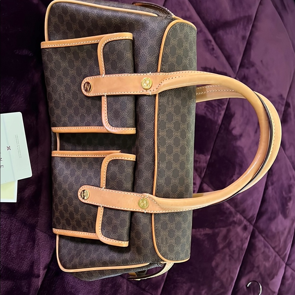 Celine Brown and Tan Monogram leather handbag